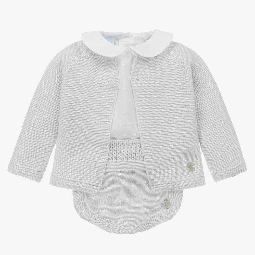 Artesanía Granlei - Ensemble short gris en maille bébé | Childrensalon