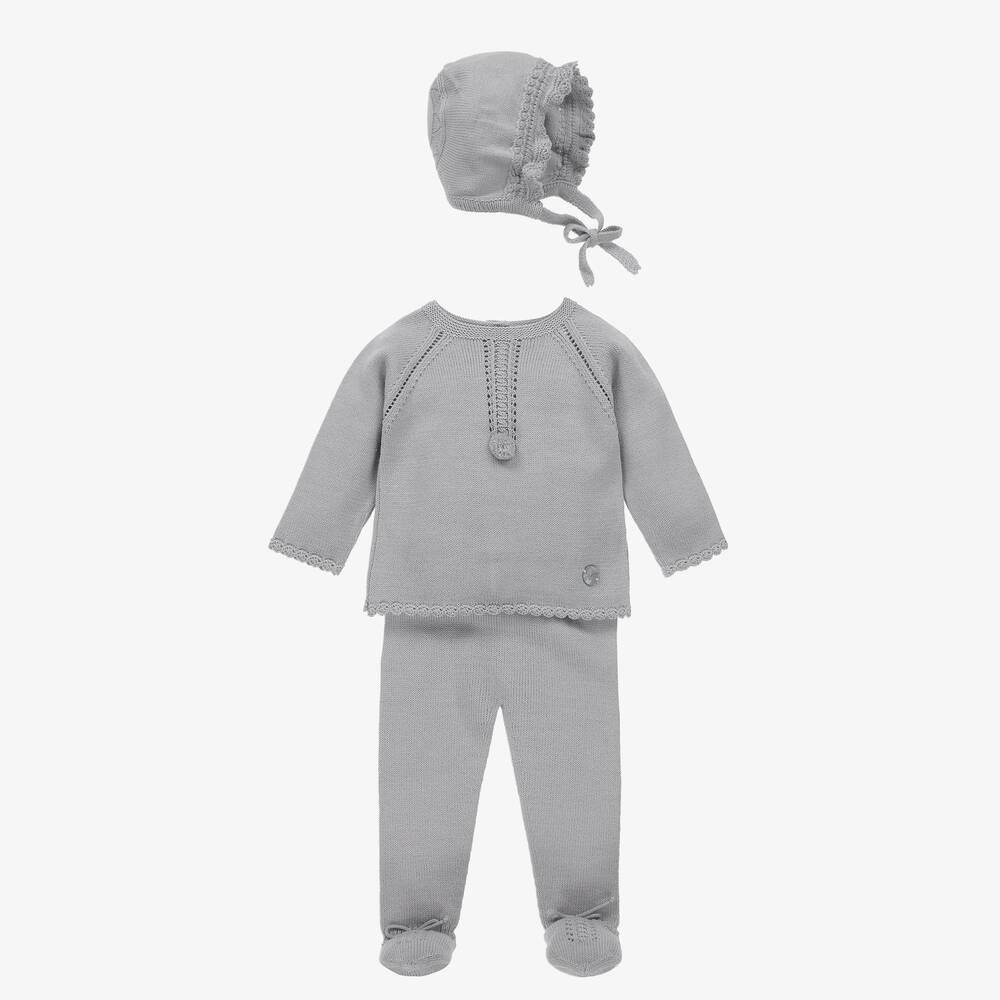 Artesanía Granlei-طقم أفرول وقبعة أكريليك محبوك لون رمادي للأطفال | Childrensalon Outlet