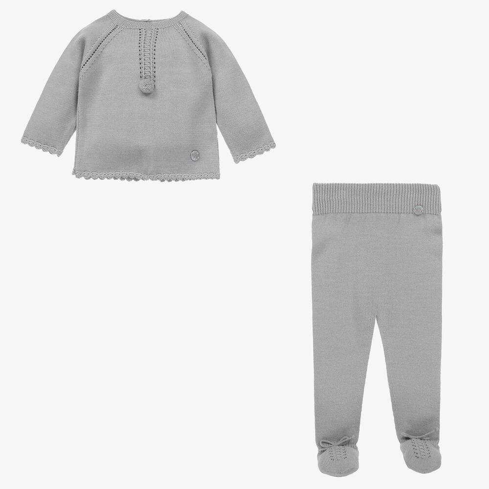 Artesanía Granlei-Grey Knitted Babysuit & Hat Set | Childrensalon Outlet
