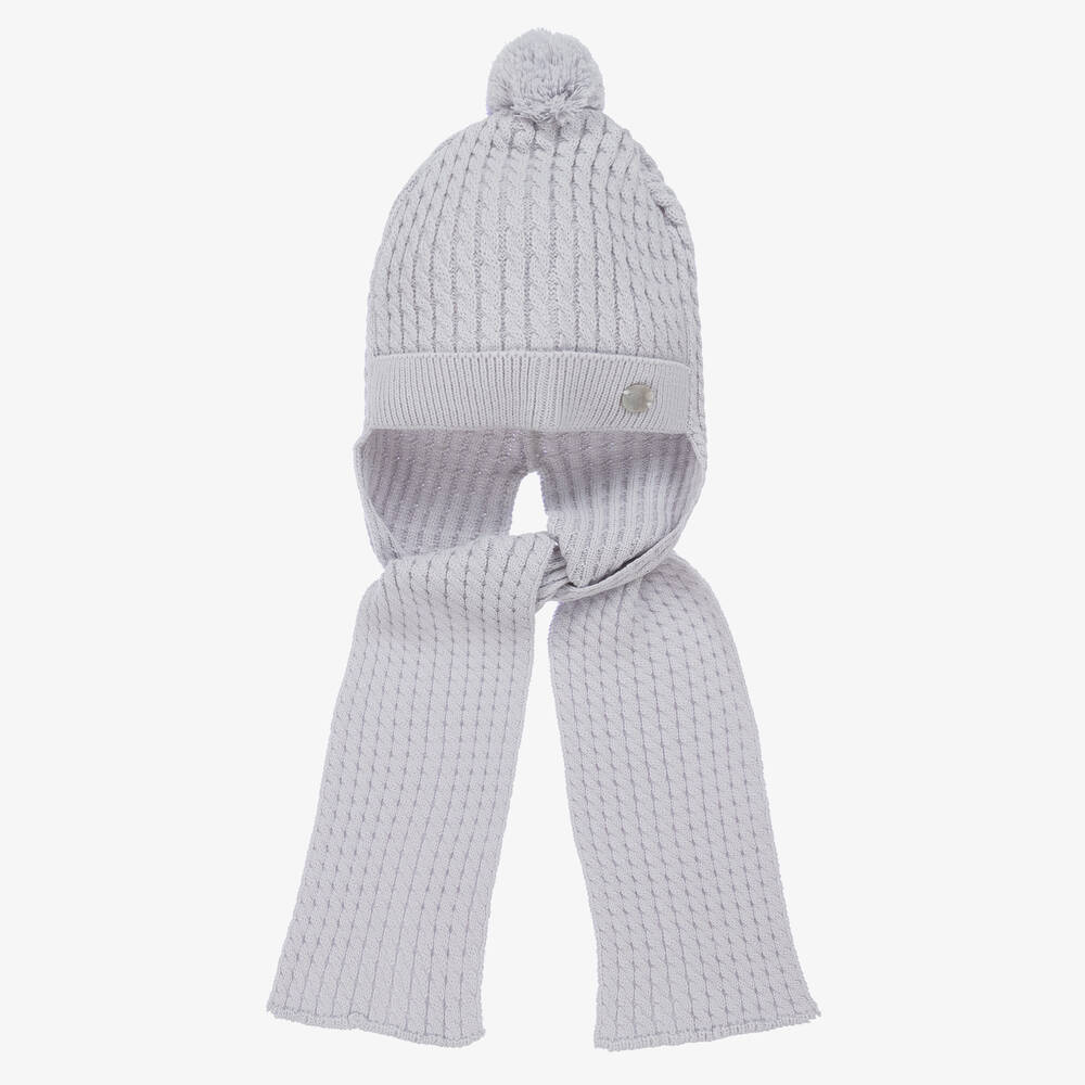 Artesanía Granlei - Grey Knitted Hat & Attached Scarf | Childrensalon