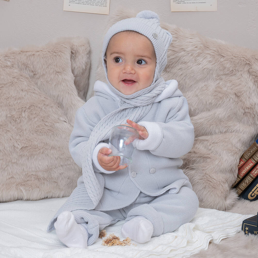 Artesanía Granlei-Grey Knitted Hat & Attached Scarf | Childrensalon Outlet