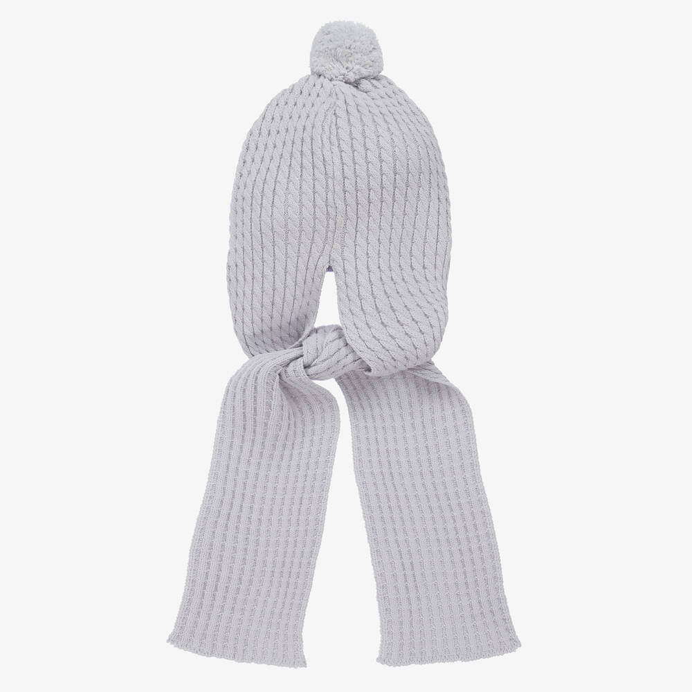 Artesanía Granlei-Grey Knitted Hat & Attached Scarf | Childrensalon Outlet