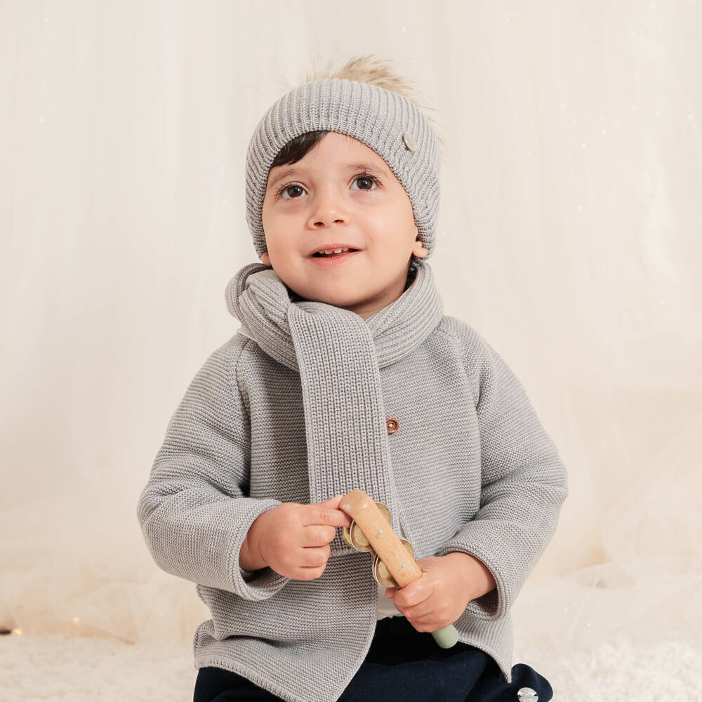 Artesanía Granlei-Grey Knitted Hat & Scarf Set | Childrensalon Outlet