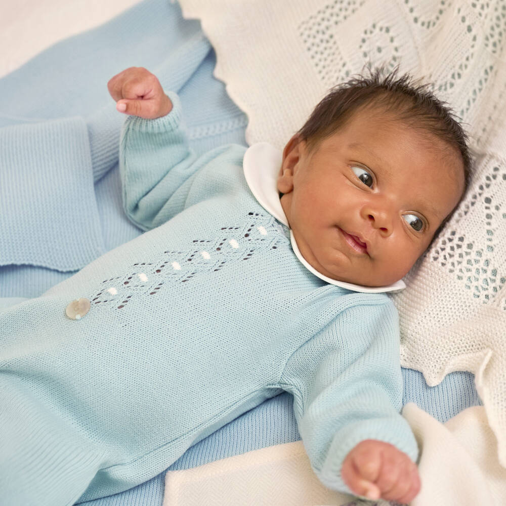 Artesanía Granlei-Grey Openwork Knitted Baby Blanket (106cm) | Childrensalon Outlet