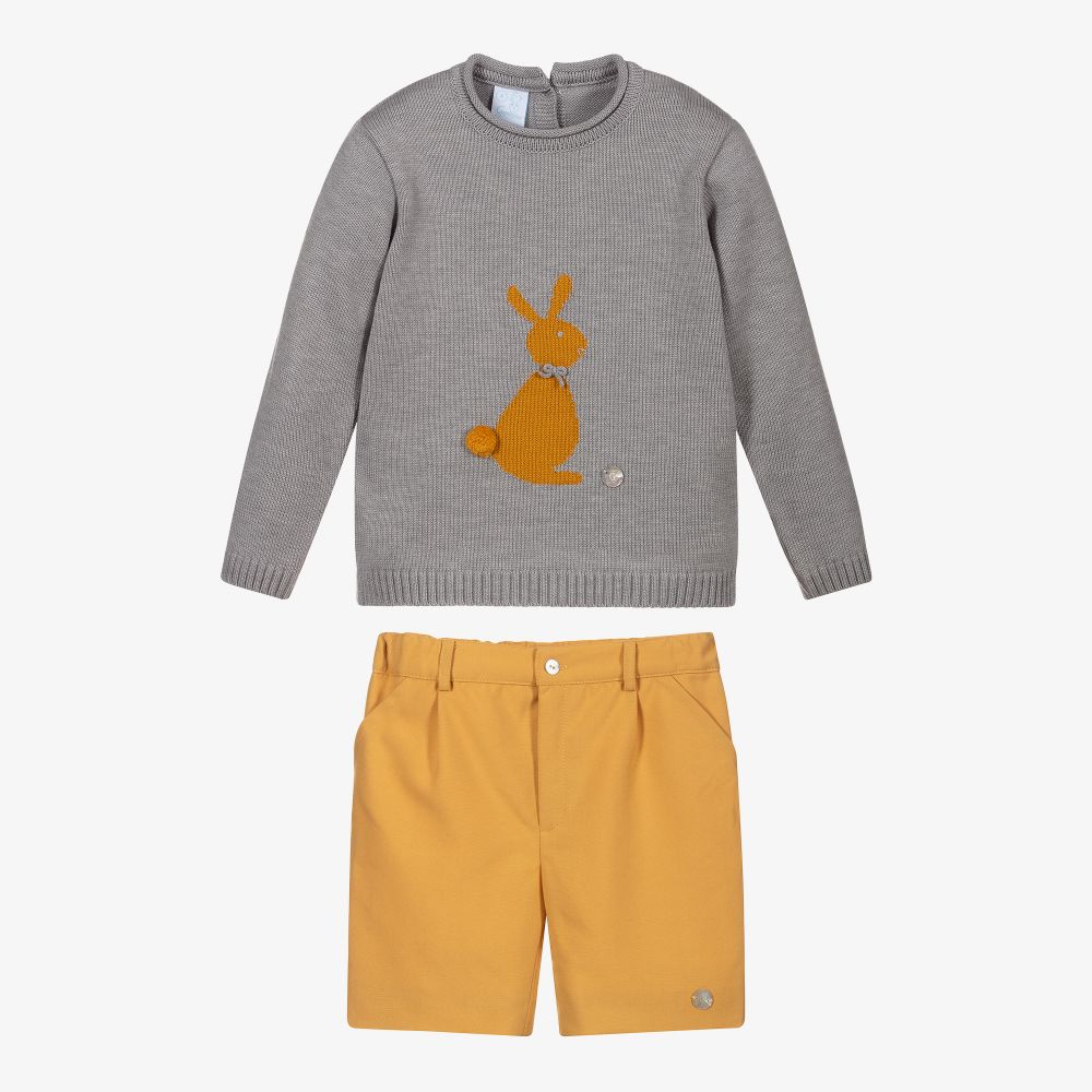 Artesanía Granlei-Grey & Yellow Bunny Shorts Set | Childrensalon Outlet