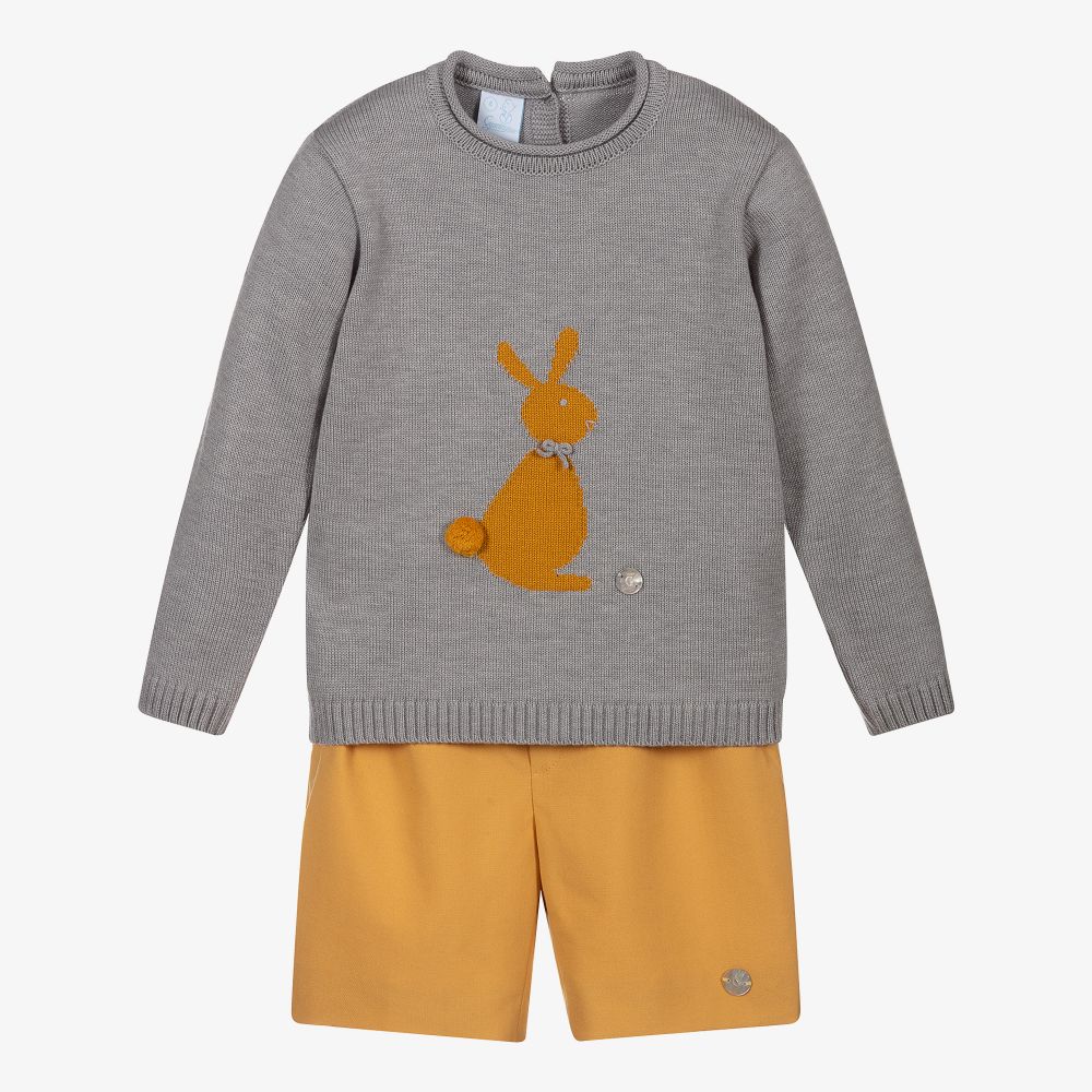 Artesanía Granlei - Серый свитер с кроликом и желтые шорты | Childrensalon