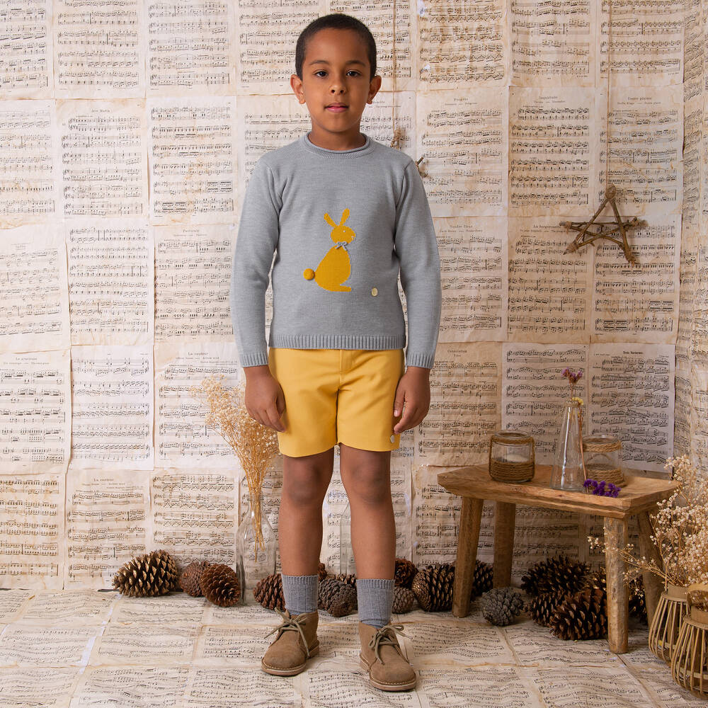 Artesanía Granlei-Grey & Yellow Bunny Shorts Set | Childrensalon Outlet