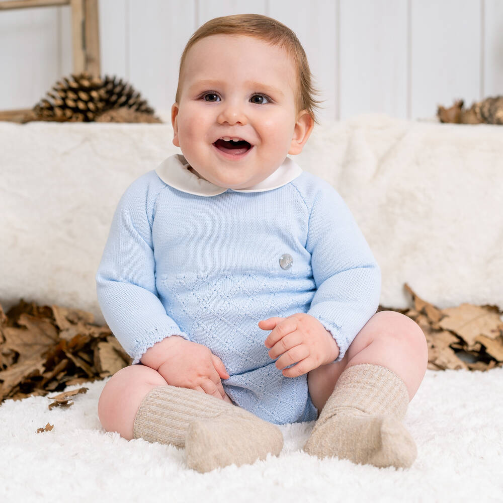 Artesanía Granlei-Infant Boys Azure Knit Romper | Childrensalon Outlet