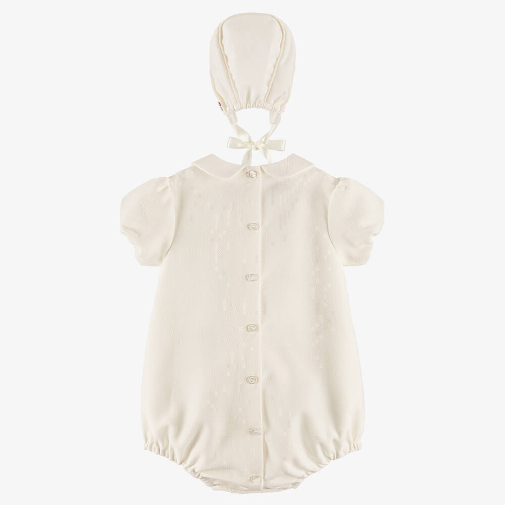 Artesanía Granlei-Ivory Babysuit & Bonnet Set | Childrensalon Outlet