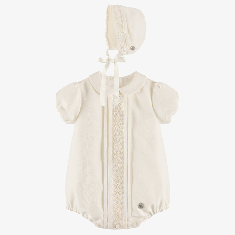 Artesanía Granlei-Ivory Babysuit & Bonnet Set | Childrensalon Outlet