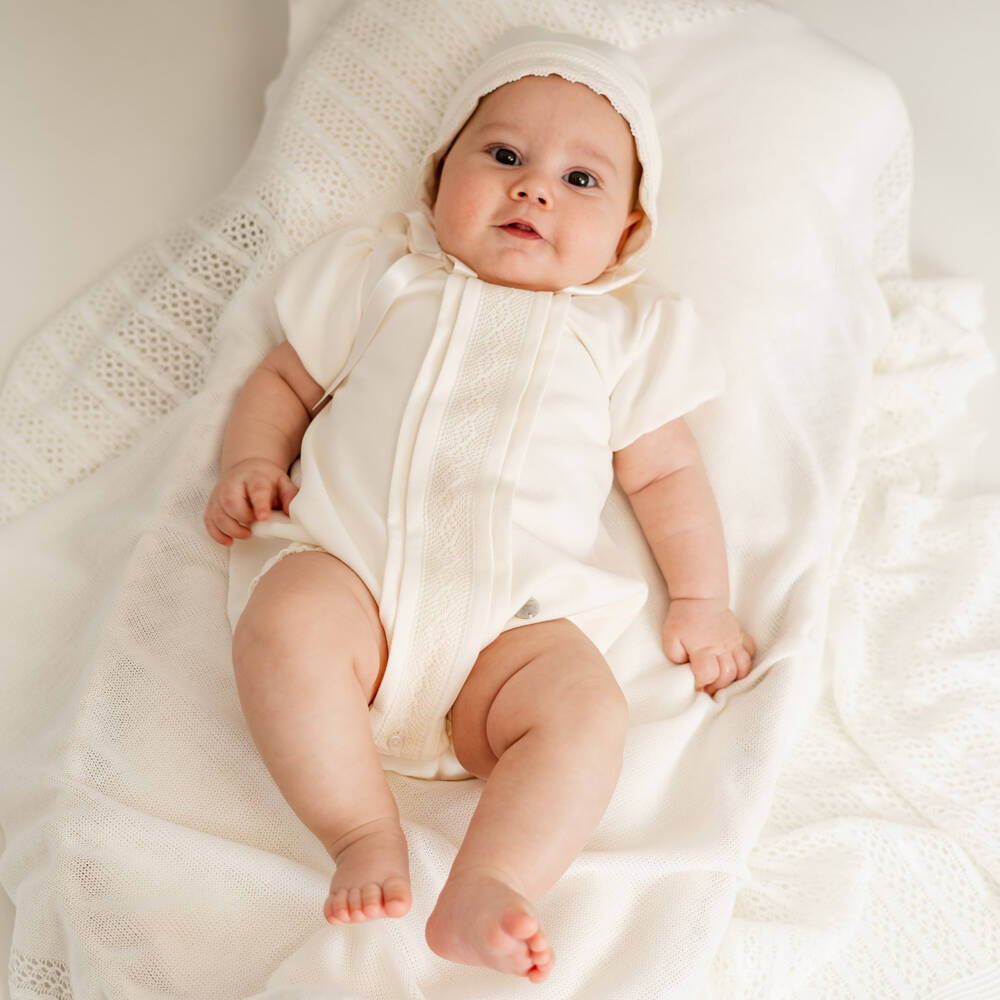 Artesanía Granlei-Ivory Babysuit & Bonnet Set | Childrensalon Outlet