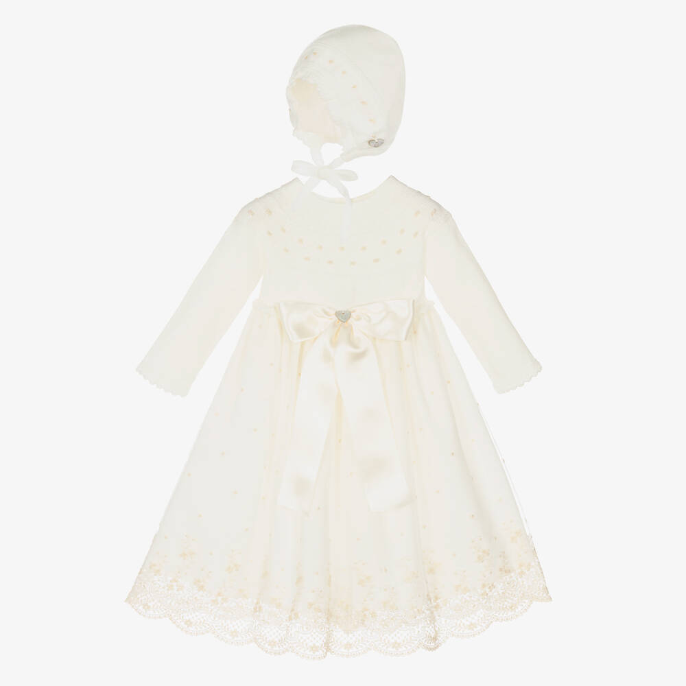 Artesanía Granlei -  Ivory Ceremony Dress & Bonnet Set | Childrensalon