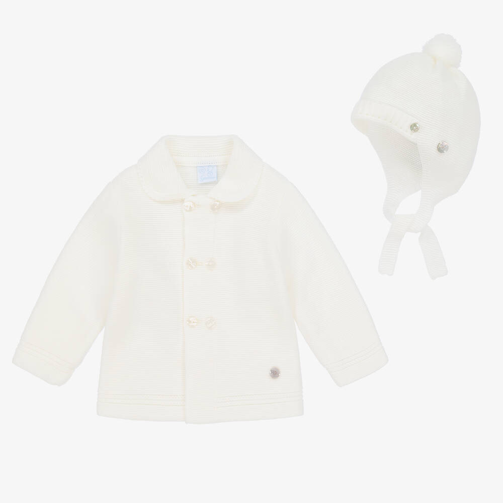 Artesanía Granlei - Ivory Knit Baby Coat & Hat Set | Childrensalon