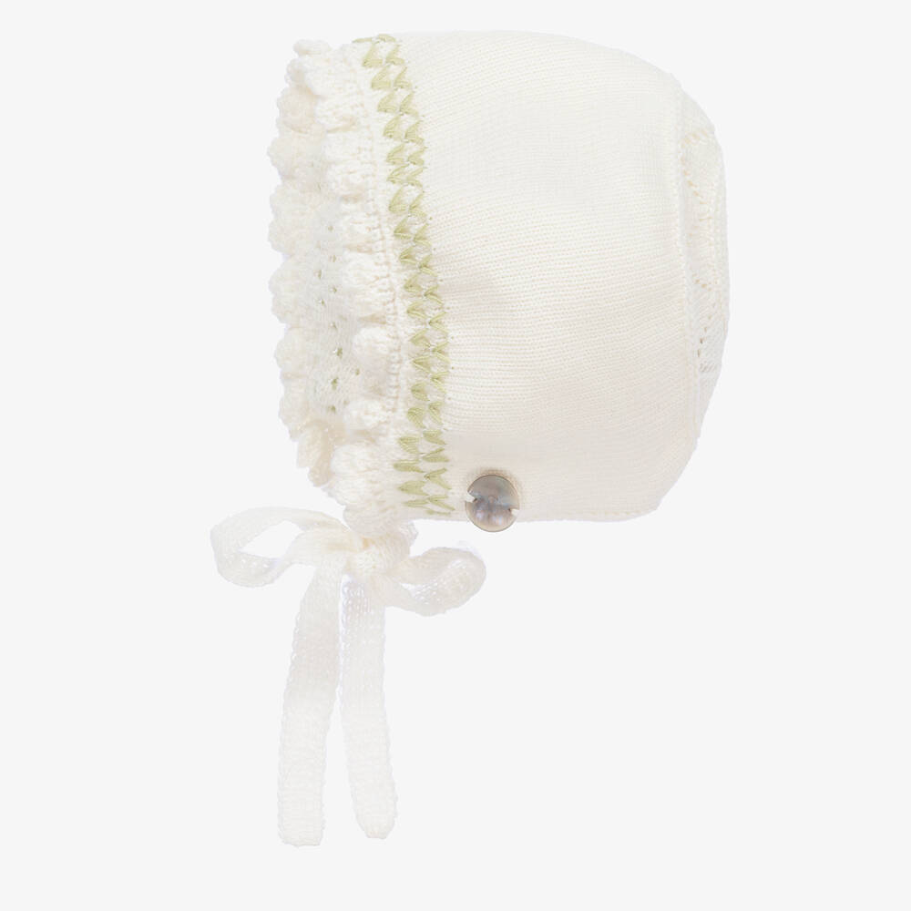 Artesanía Granlei - Ivory Knitted Baby Bonnet