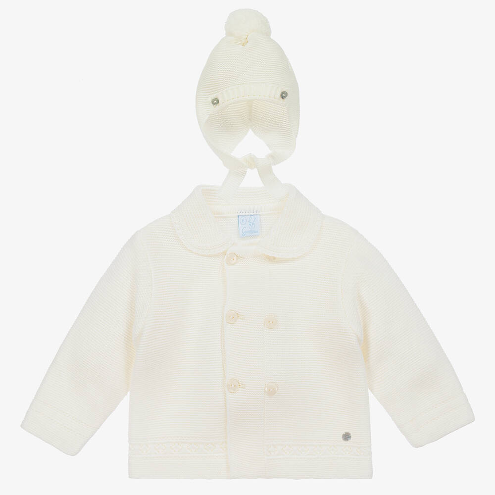 Artesanía Granlei-Ivory Knitted Baby Coat & Hat Set | Childrensalon Outlet