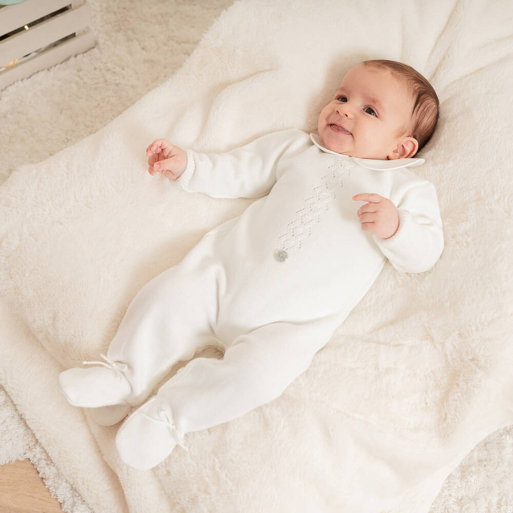 Artesanía Granlei-Ivory Knitted Babygrow with Collar | Childrensalon Outlet