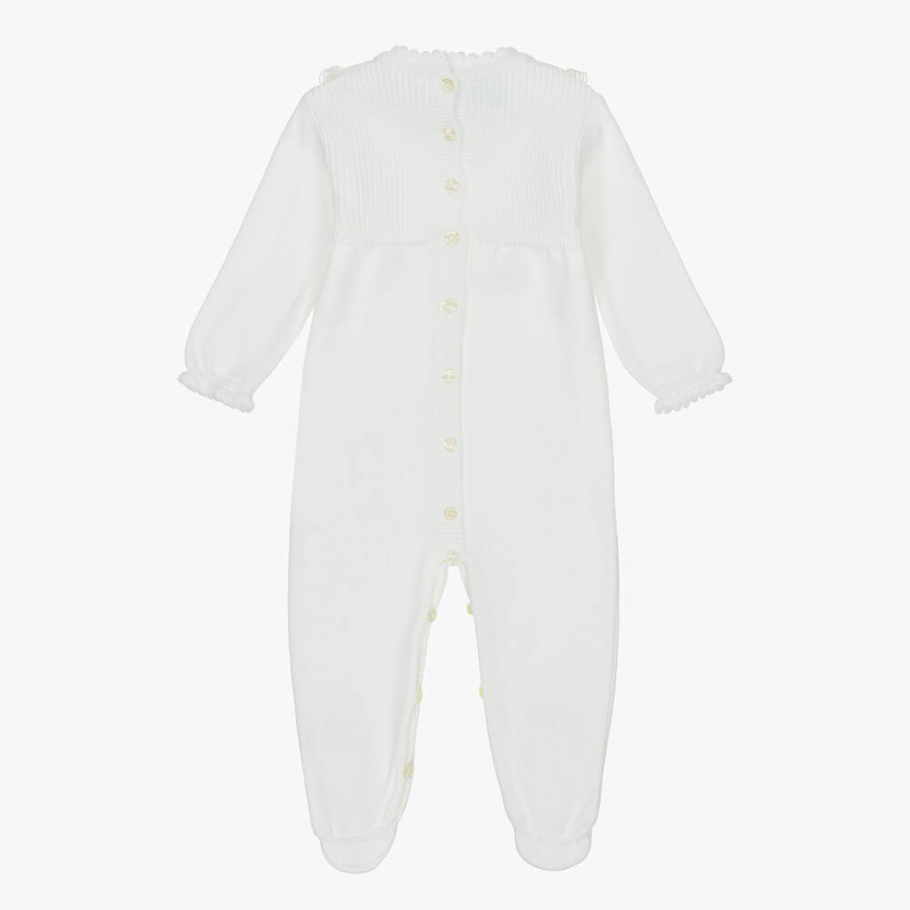 Artesanía Granlei-Ivory Knitted Babygrow with Lace Detailing | Childrensalon Outlet