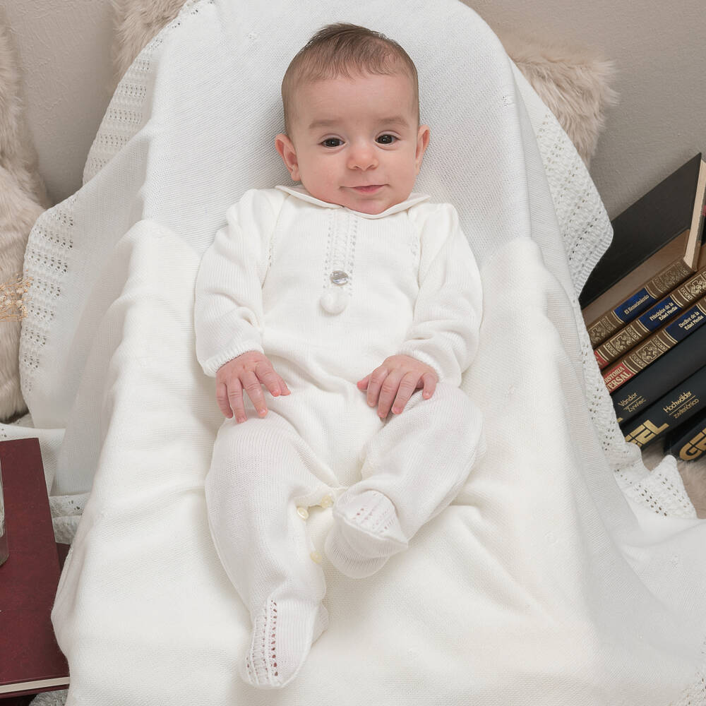 Artesanía Granlei-Ivory Knitted Pom-Pom Babygrow | Childrensalon Outlet