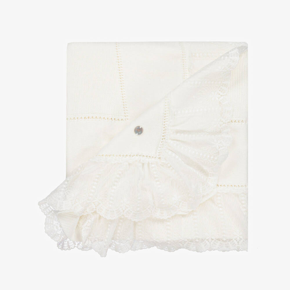 Artesanía Granlei-Ivory Lace Trim Blanket (105cm) | Childrensalon Outlet
