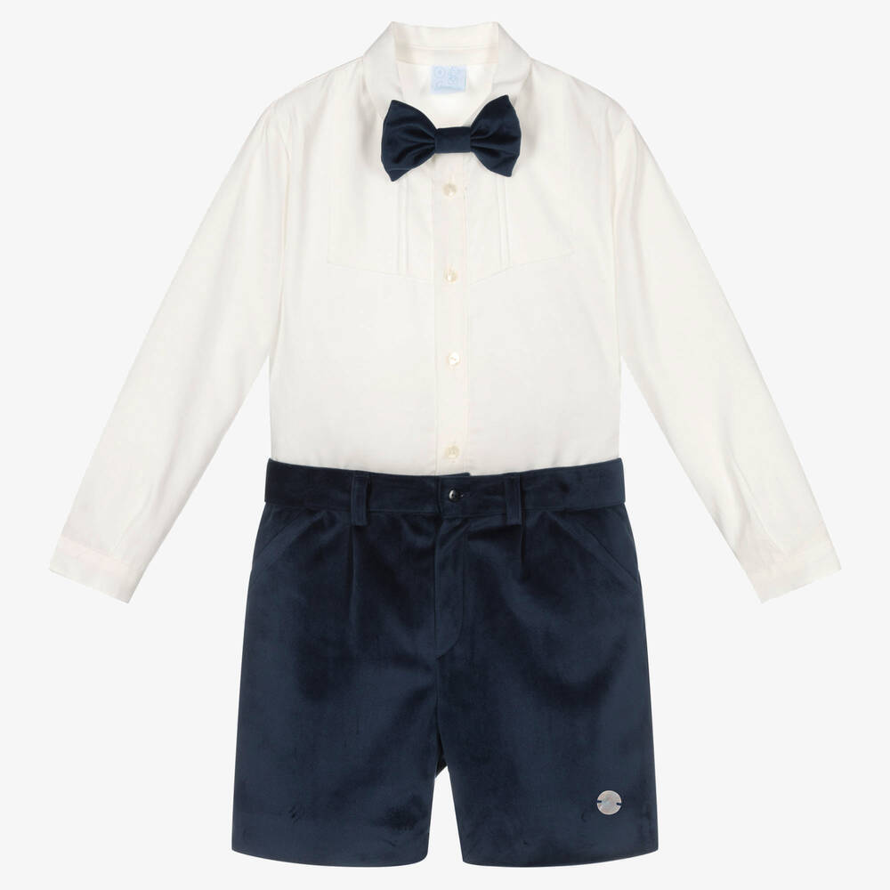 Artesanía Granlei - Ivory & Navy Blue Shorts Set | Childrensalon