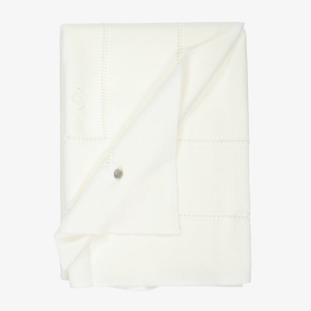 Artesanía Granlei-Ivory Openwork Knitted Baby Blanket (106cm) | Childrensalon Outlet