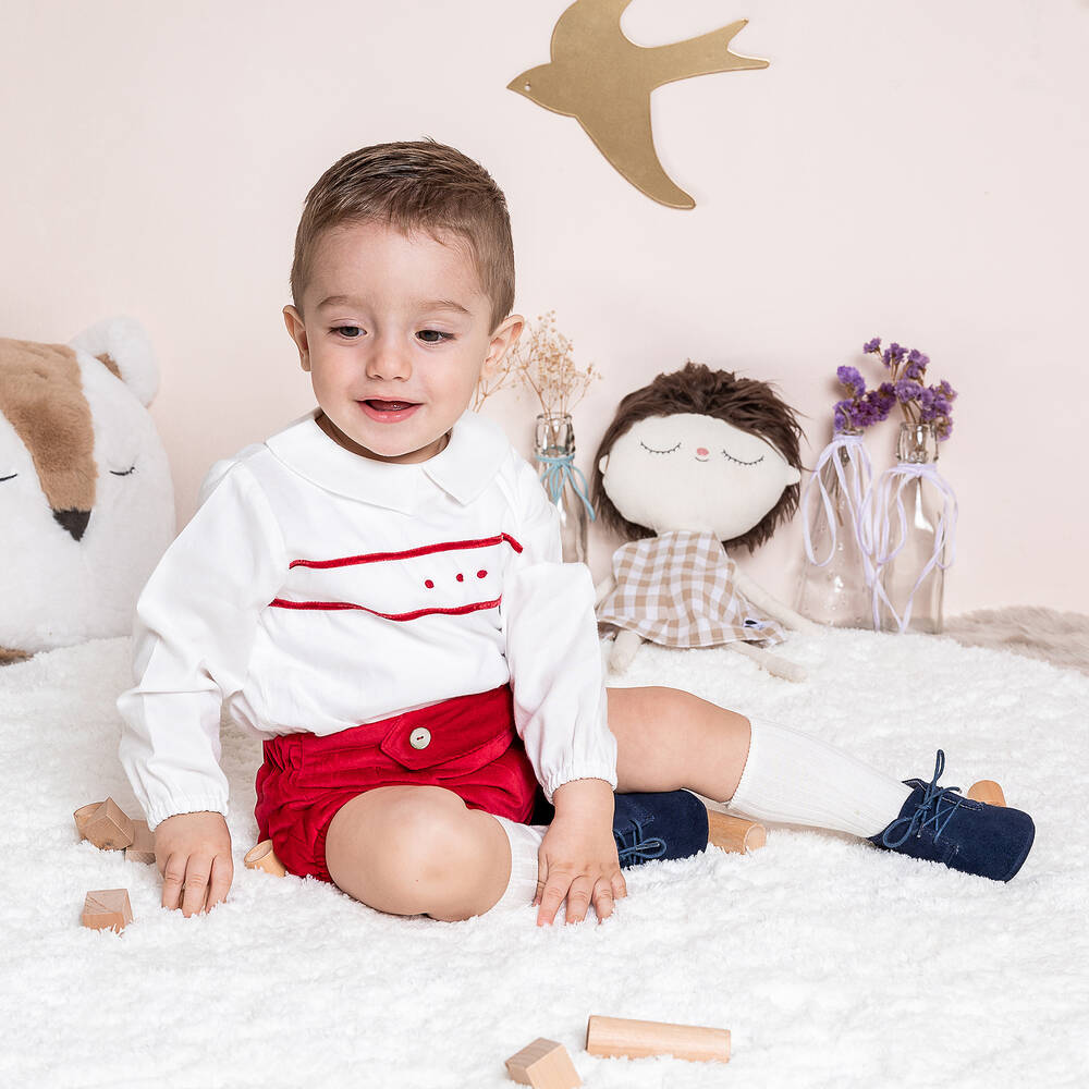 Artesanía Granlei Ivory & Red Velvet Shorts Set Childrensalon Outlet