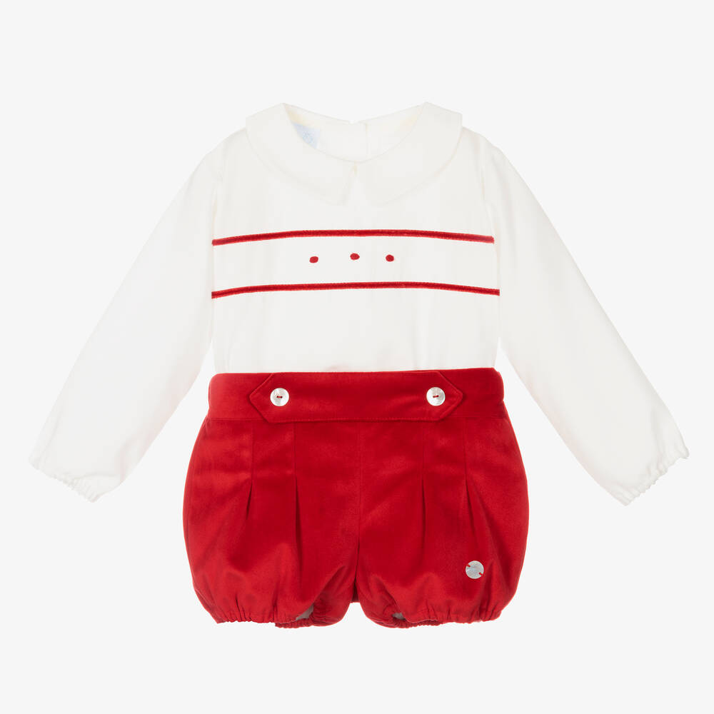 Artesanía Granlei - Кремовый топ и красные бархатные шорты | Childrensalon