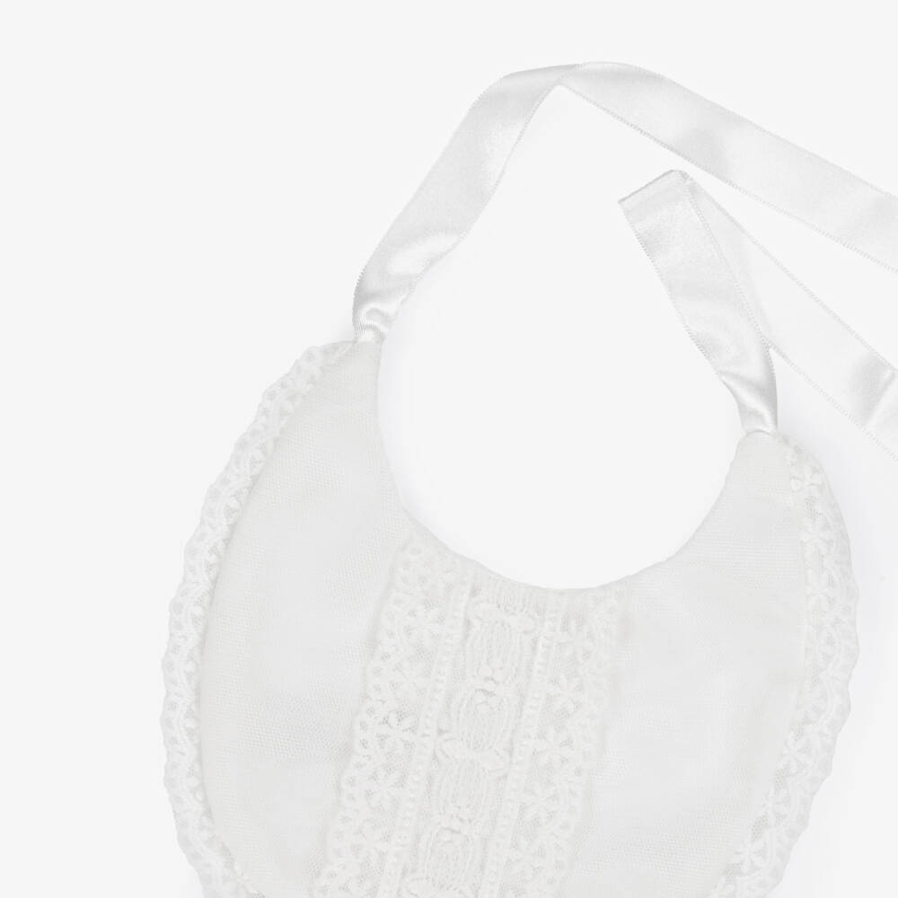 Artesanía Granlei-Ivory Tulle & Lace Baby Bib with Satin Ribbon Ties | Childrensalon Outlet