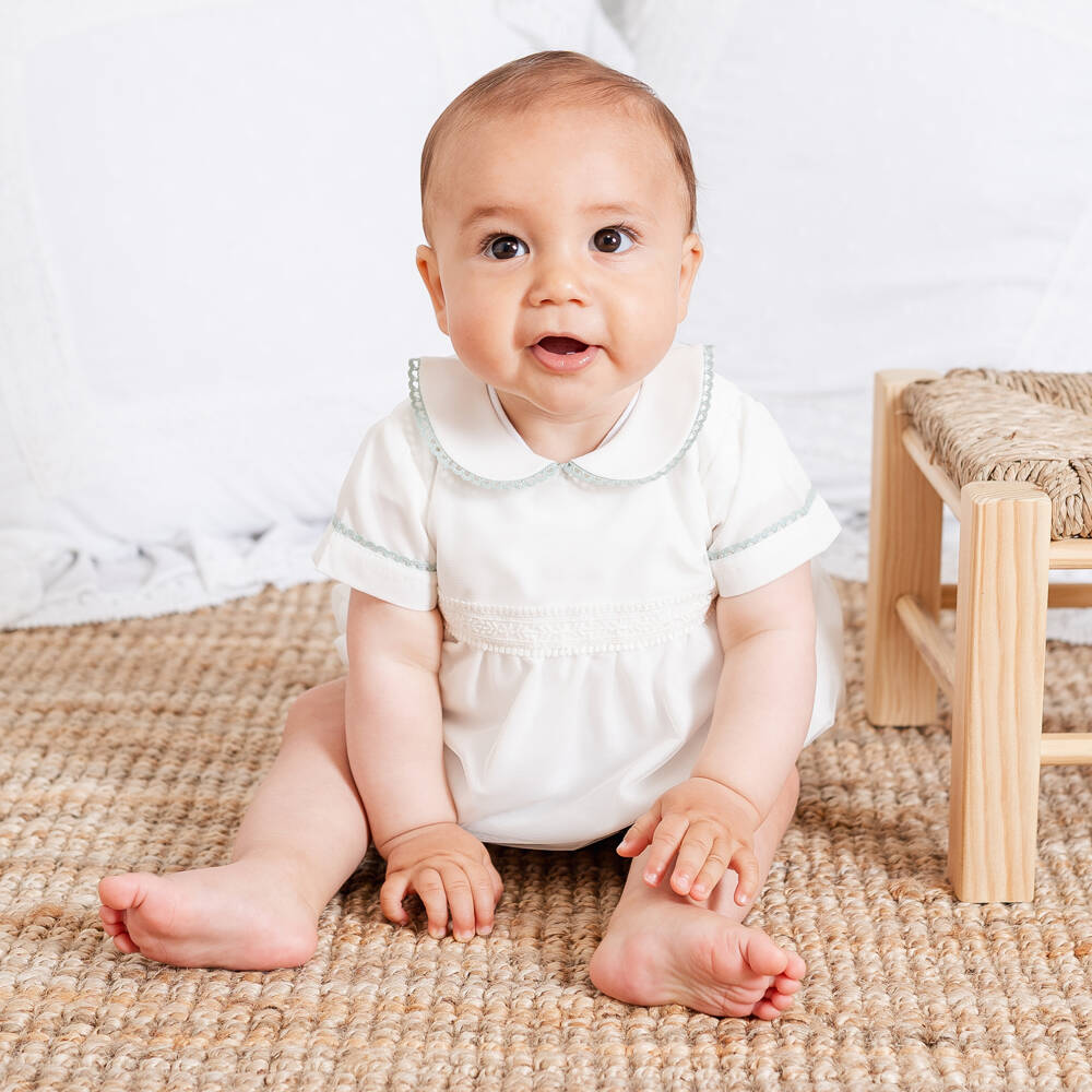 Artesanía Granlei-Ivory Tulle Shortie with Pastel Green Embroidered Trim | Childrensalon Outlet