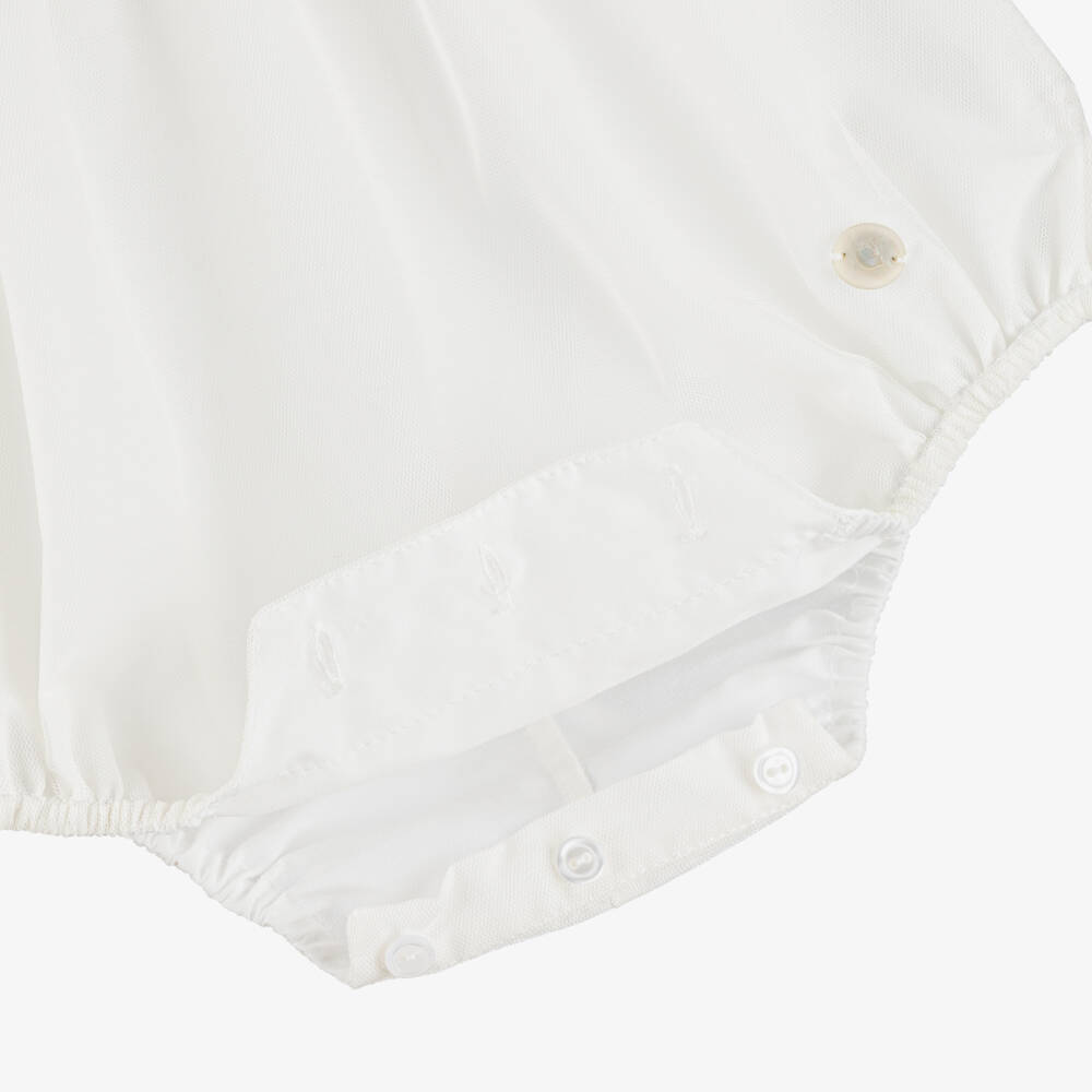 Artesanía Granlei-Ivory Tulle Shortie with Pastel Green Embroidered Trim | Childrensalon Outlet