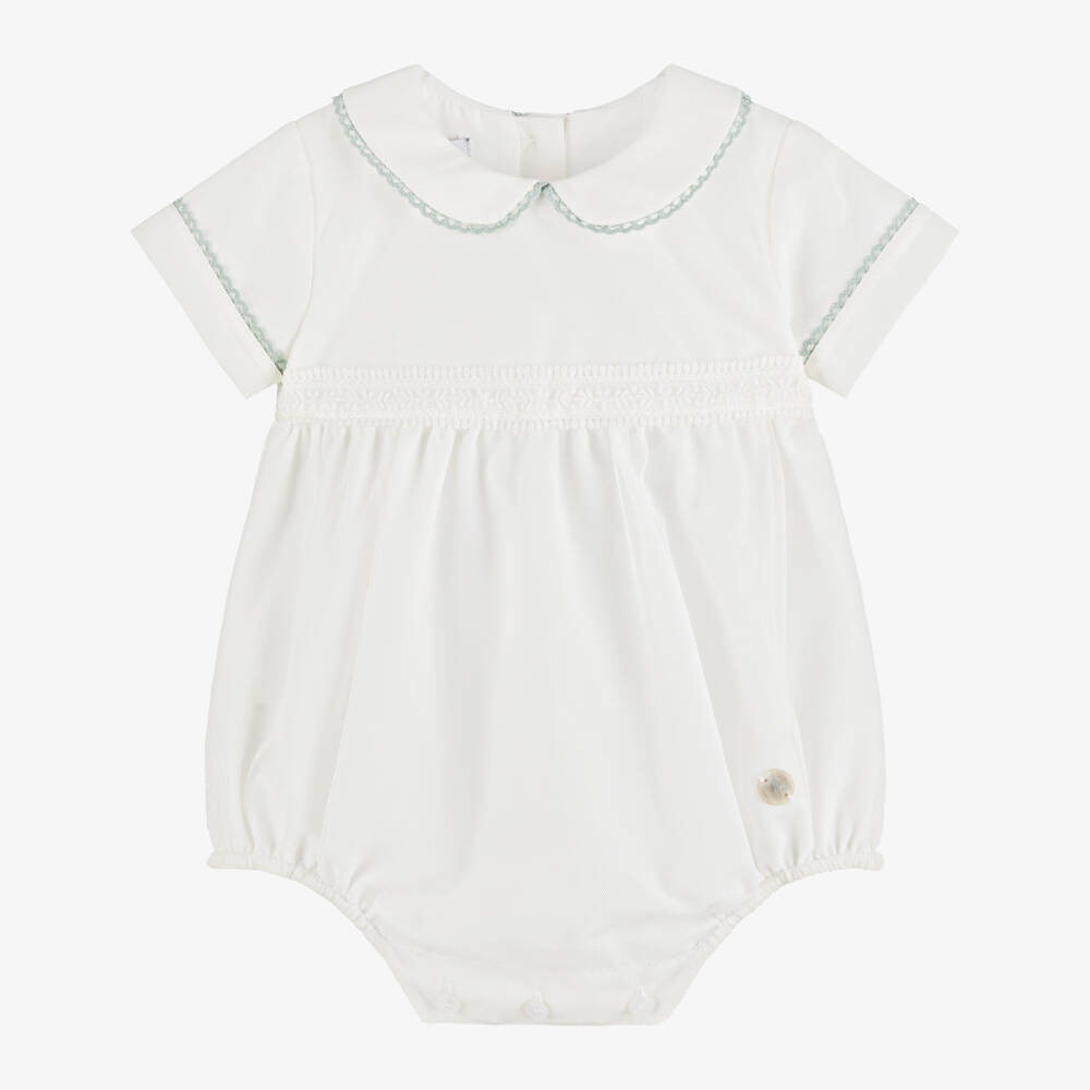 Artesanía Granlei-Ivory Tulle Shortie with Pastel Green Embroidered Trim | Childrensalon Outlet
