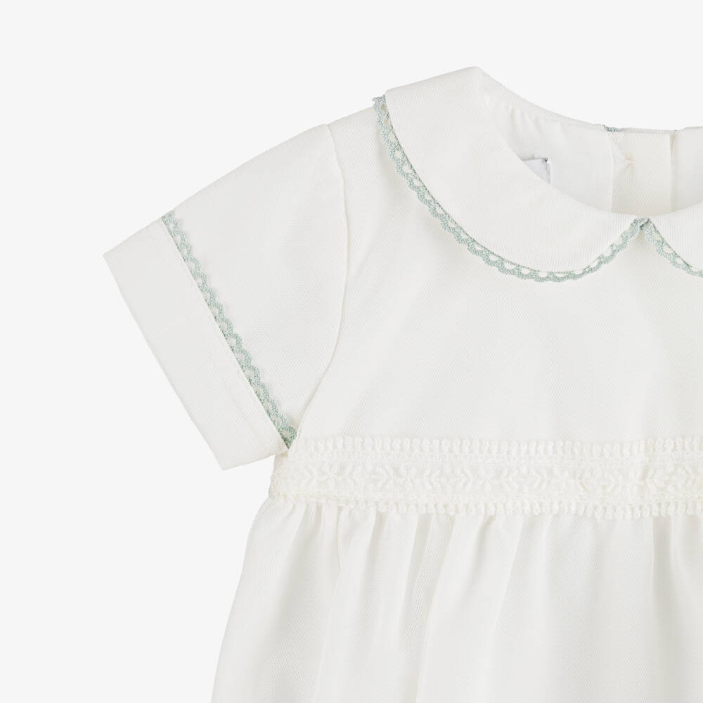 Artesanía Granlei-Ivory Tulle Shortie with Pastel Green Embroidered Trim | Childrensalon Outlet