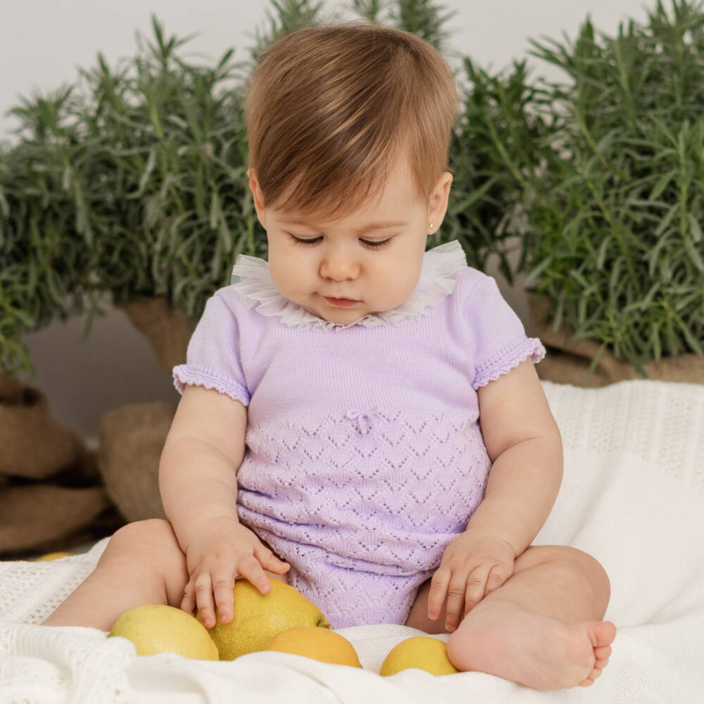 Artesanía Granlei-Lavender Knit Cotton Romper | Childrensalon Outlet
