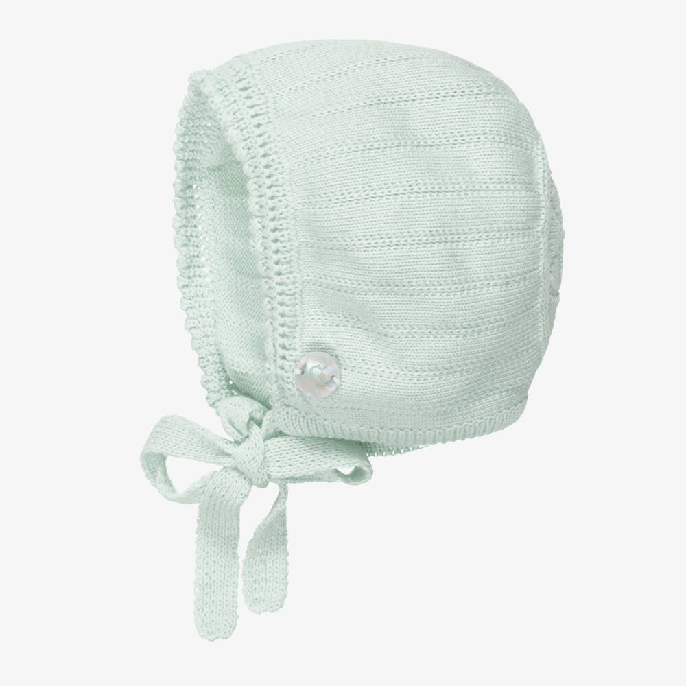 Artesanía Granlei-Light Green Knitted Baby Bonnet | Childrensalon Outlet