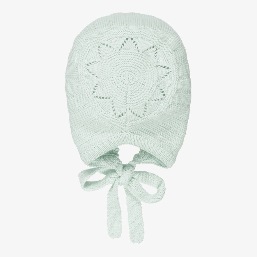 Artesanía Granlei-Light Green Knitted Baby Bonnet | Childrensalon Outlet