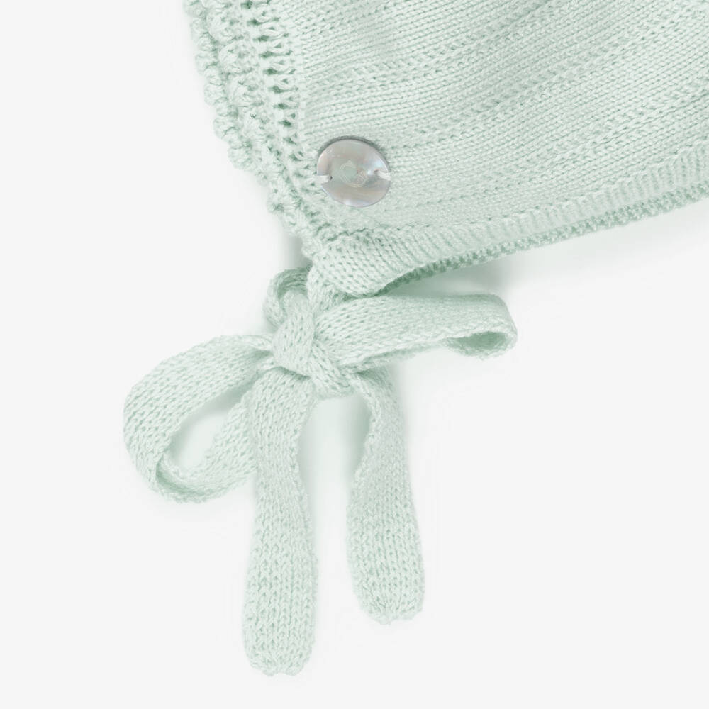 Artesanía Granlei-Light Green Knitted Baby Bonnet | Childrensalon Outlet