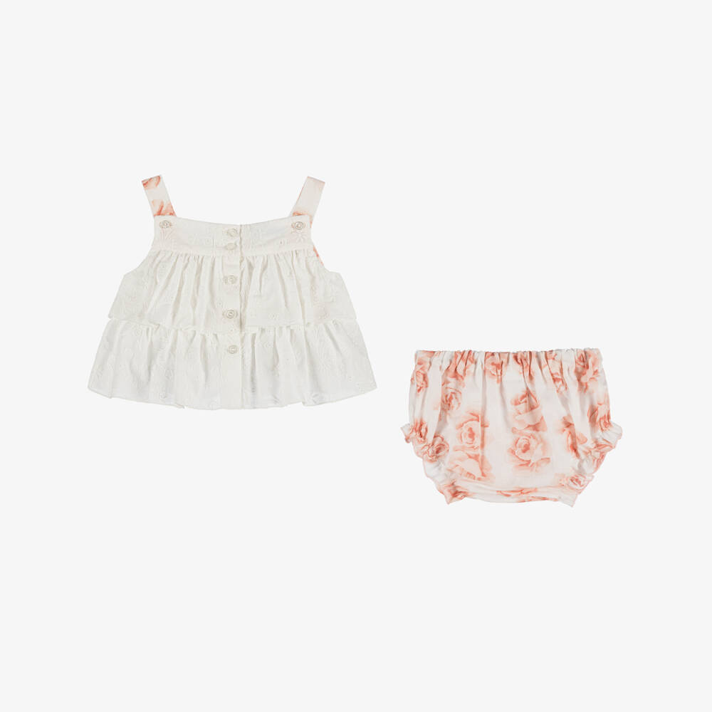 Artesanía Granlei-Little Girls Floral Ivory-Pink Ensemble | Childrensalon Outlet
