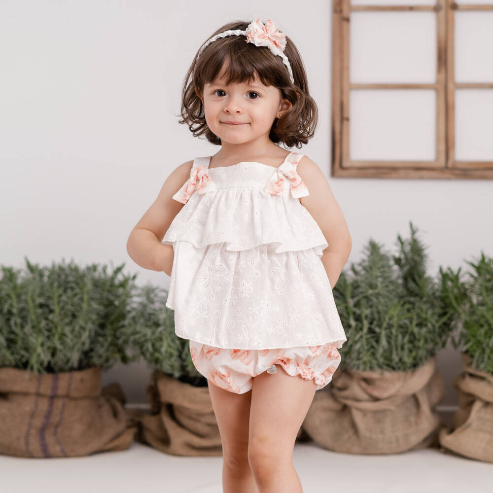 Artesanía Granlei-Little Girls Floral Ivory-Pink Ensemble | Childrensalon Outlet