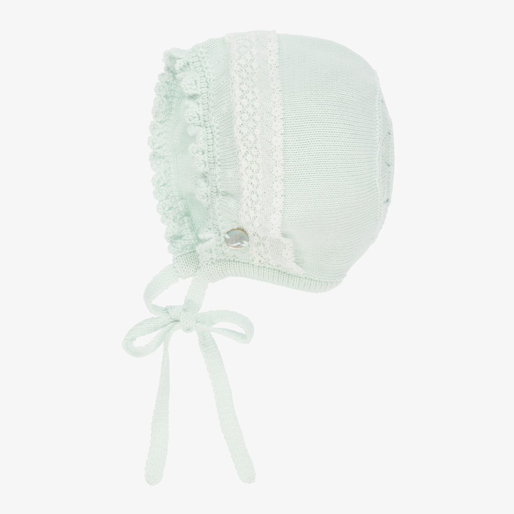 Artesanía Granlei - Mint Green Knitted Baby Bonnet | Childrensalon