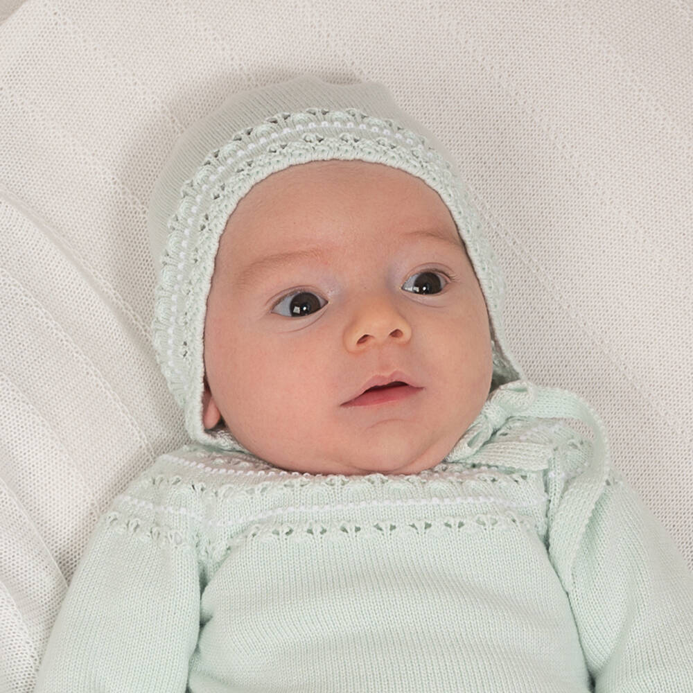 Artesanía Granlei-Mint Green Knitted Baby Bonnet | Childrensalon Outlet