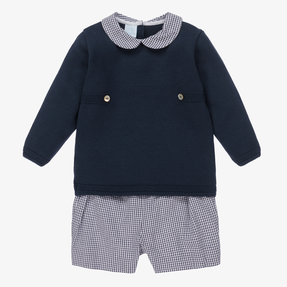 Artesanía Granlei - Navy Blue Cotton Shorts Set | Childrensalon