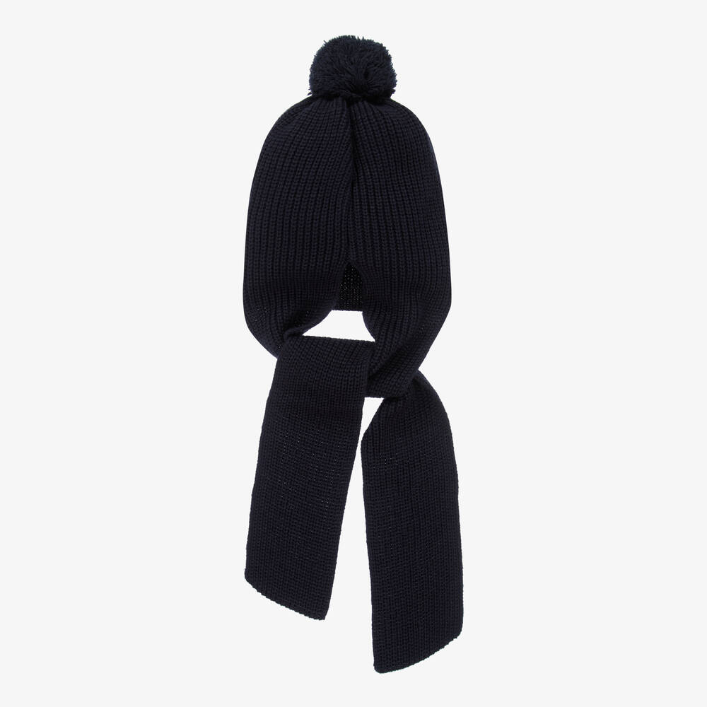 Artesanía Granlei-Navy Blue Hat & Attached Scarf | Childrensalon Outlet