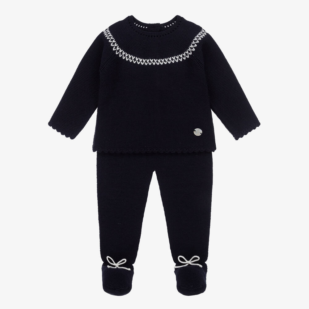 Artesanía Granlei - Navy Blue Knitted 2 Piece Babygrow | Childrensalon