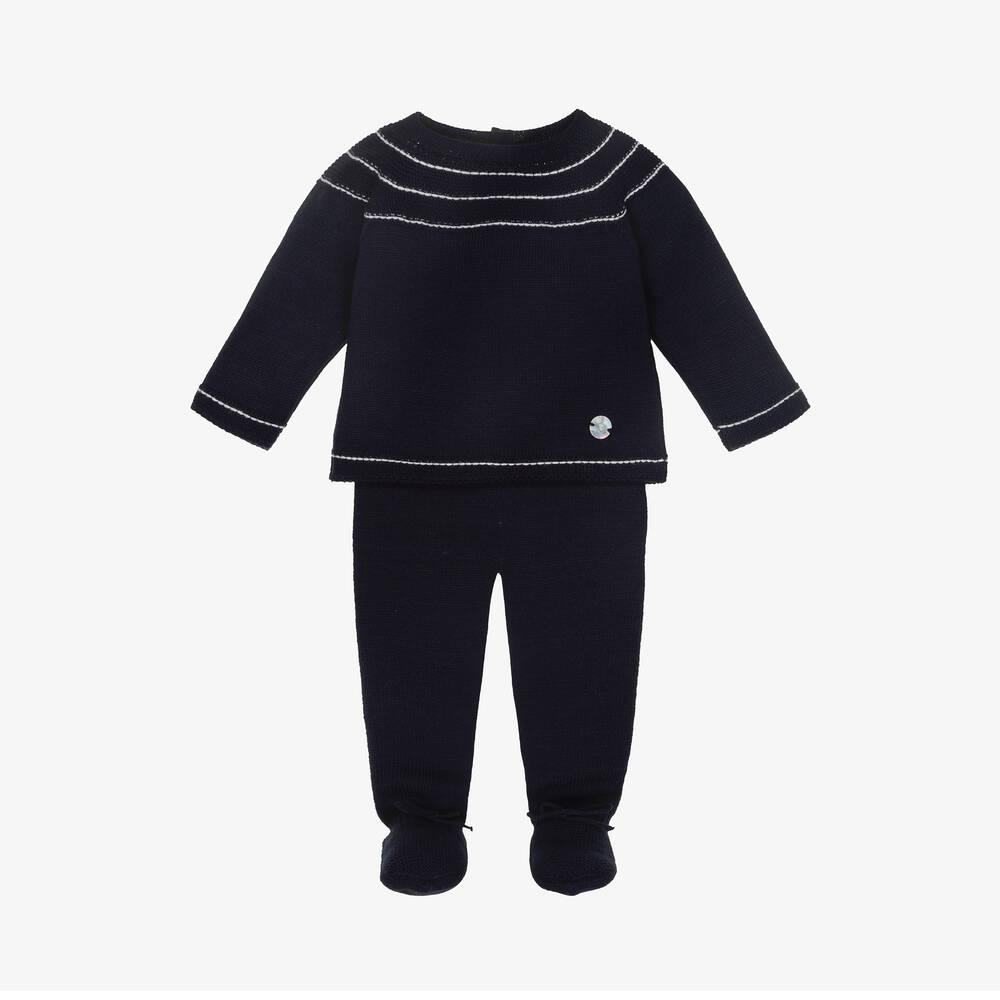 Artesanía Granlei-Navy Blue Knitted 2 Piece Babygrow | Childrensalon Outlet