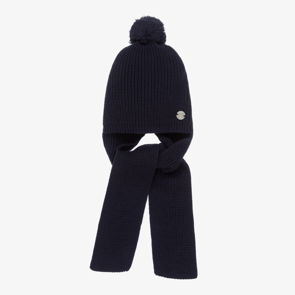 Artesanía Granlei-Navy Blue Knitted Baby Hat Scarf | Childrensalon Outlet