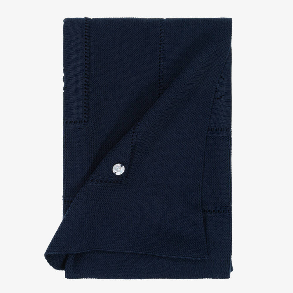 Artesanía Granlei-Navy Blue Openwork Knitted Baby Blanket (106cm) | Childrensalon Outlet