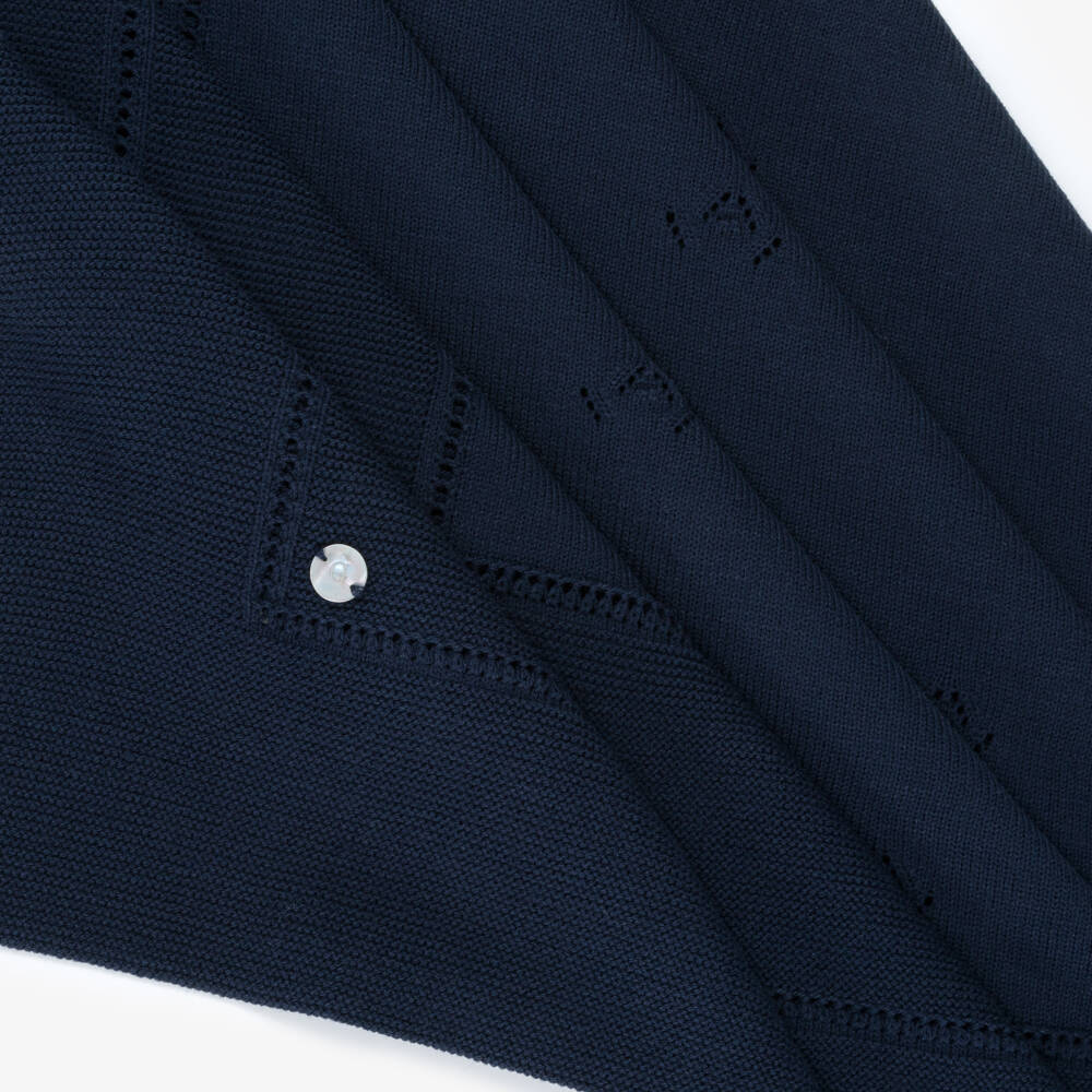 Artesanía Granlei-Navy Blue Openwork Knitted Baby Blanket (106cm) | Childrensalon Outlet