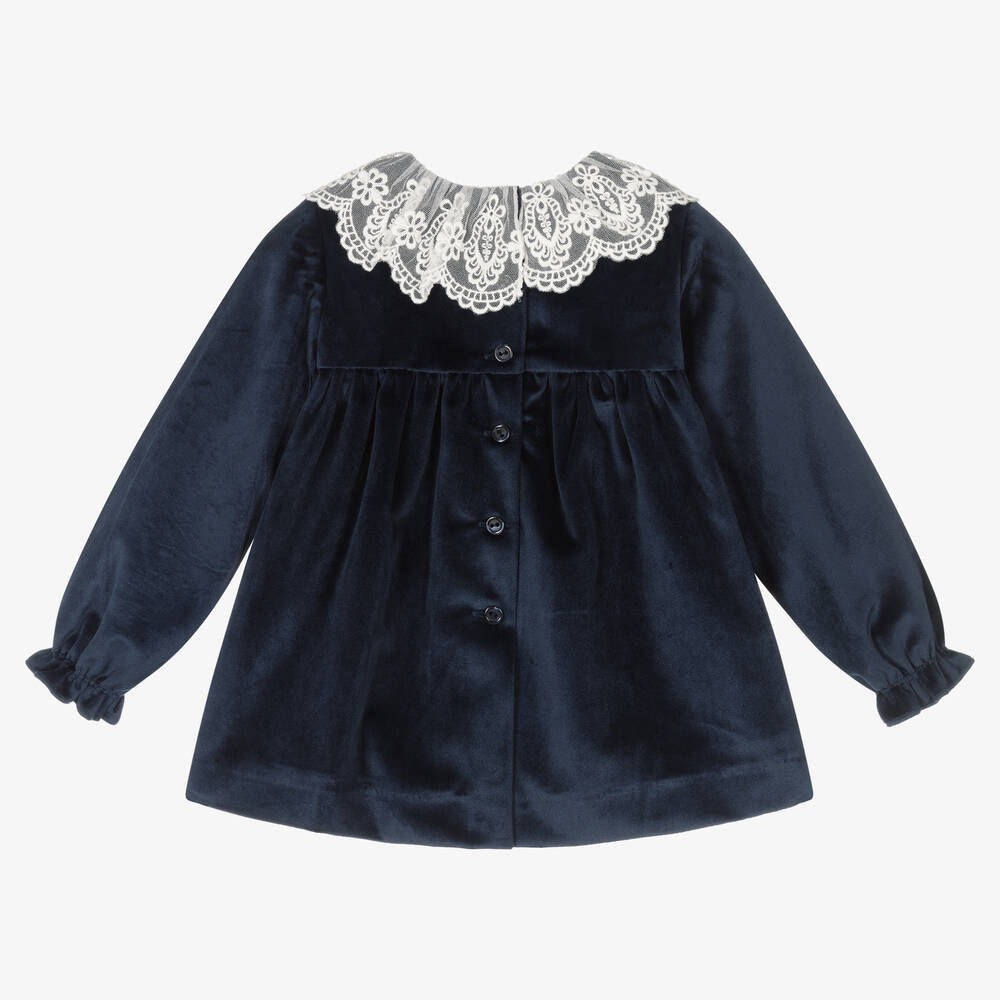 Artesania Granlei Navy Blue Velvet Baby Dress