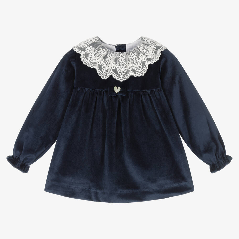 Artesanía Granlei - Navy Blue Velvet Baby Dress | Childrensalon