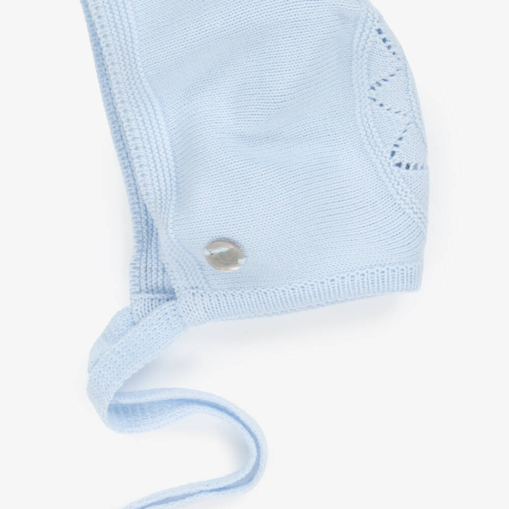 Artesanía Granlei-Pale Blue Knitted Baby Bonnet | Childrensalon Outlet